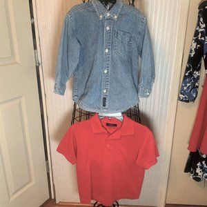 BOYS - 2 pc lot sz 4-5 Old Navy denim long sleeve, Dickies red short slv polo